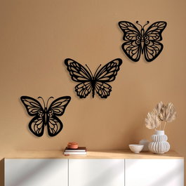 Wallity Butterflies 3 - Escultura de pared de metal negra